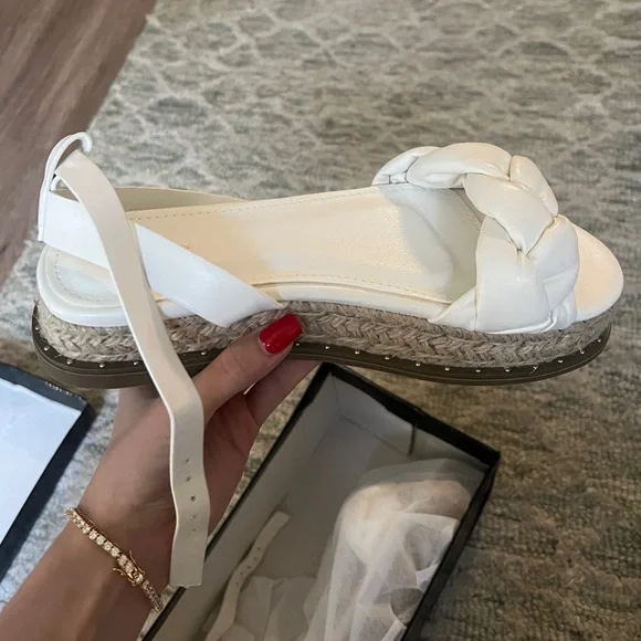 White Strappy Espadrille Sandals - Picture 2 of 4